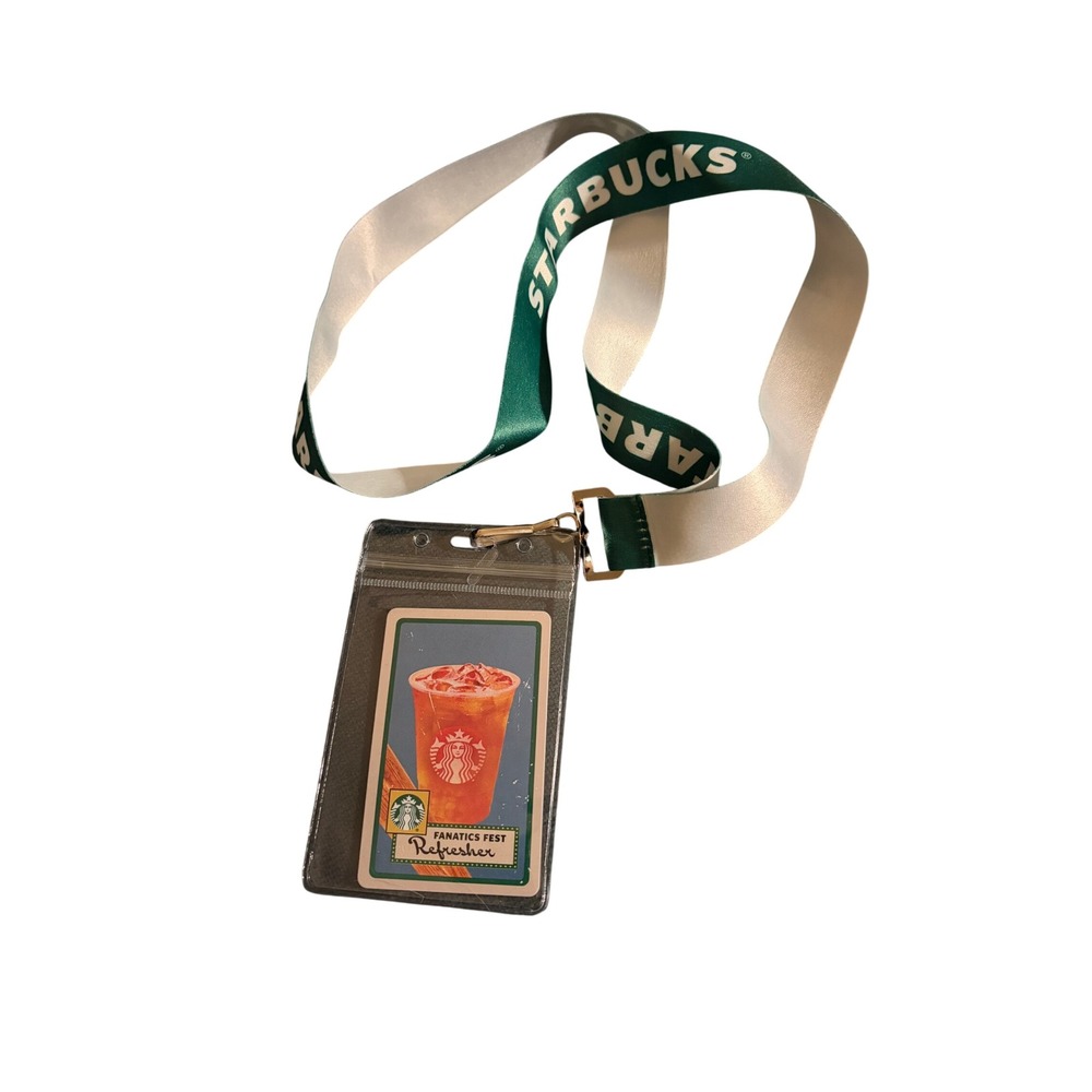 Starbucks Fanatics Fest Refresher Lanyard Green White ID Badge Holder Keychain